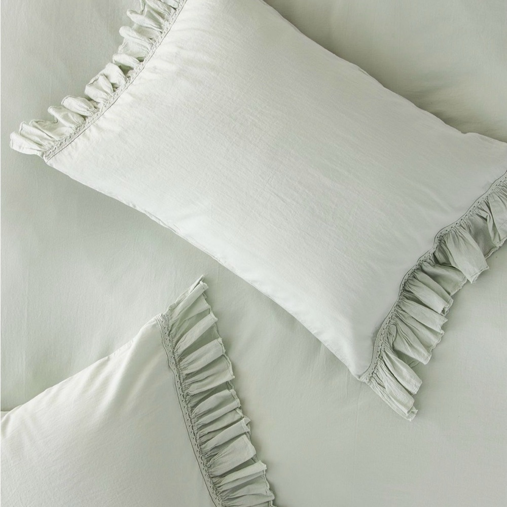 Anthropologie Organic Cotton Spa Sateen Ruffled Euro and Standard Shams